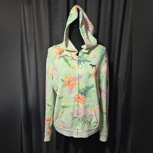 Victoria's Secret Pink Tropical Floral zip up hoodie size large
